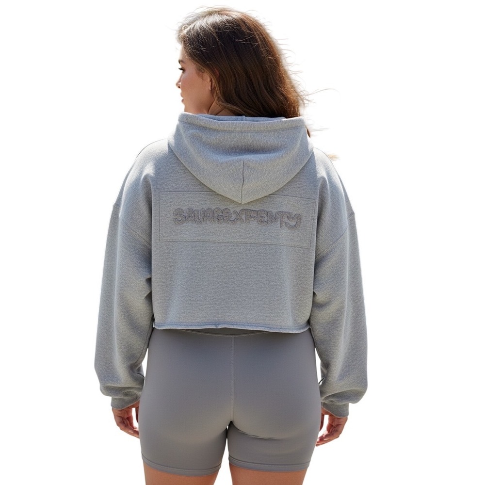 Savage X Fenty Cropped Hoodie Sweatshirt Gray Streetwear Rhianna Lounge Size 1X
